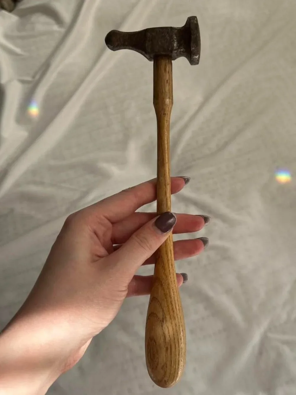 Vintage Small Ball Peen Steel Hammer with Wooden Handle, Possibly Craftsman